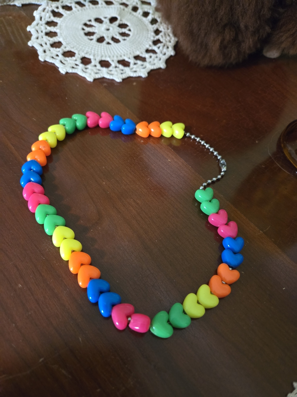 Y2K Multicolor Heart Bead Necklace - Vibrant Rainbow